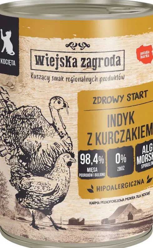 Wiejska Zagroda Kitten Indyk z kurczakiem Mokra karma dla kota op. 400g