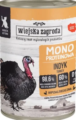 Wiejska Zagroda Kitten Monobiałkowa Indyk Mokra Karma dla kociąt op. 400g Pakiet 12szt.
