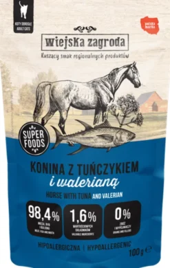 Wiejska Zagroda Konina z tuńczykiem i walerianą Mokra Karma dla kota op. 100g Pakiet 12szt.