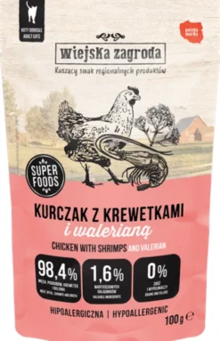 Wiejska Zagroda Kurczak z krewetkami i walerianą Mokra Karma dla kota op. 100g