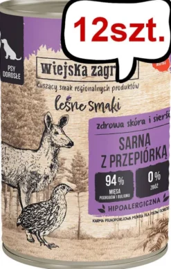 Wiejska Zagroda Leśne Smaki Adult Sarna z przepiórką Mokra Karma dla psa op. 400g Pakiet 12szt.