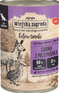 Wiejska Zagroda Leśne Smaki Adult Sarna z przepiórką Mokra Karma dla psa op. 400g Pakiet 12szt.