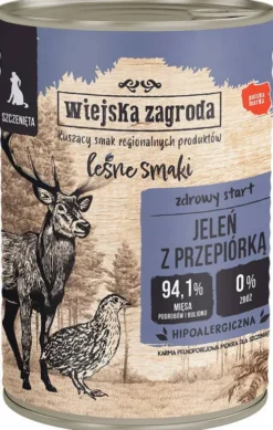 Wiejska Zagroda Leśne Smaki Puppy Jeleń z przepiórką Mokra Karma dla szczeniąt op. 400g