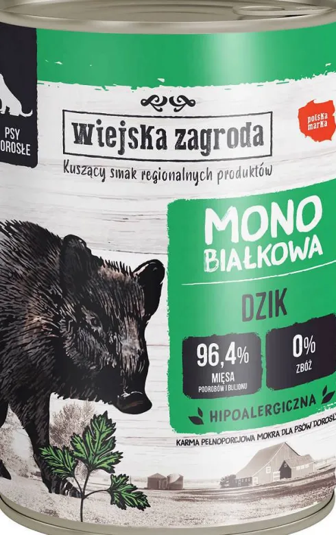 Wiejska Zagroda Monobiałkowa Dzik Mokra Karma dla psa op. 400g Pakiet 12szt.
