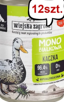 Wiejska Zagroda Monobiałkowa Kaczka Mokra Karma dla psa op. 400g Pakiet 12szt.