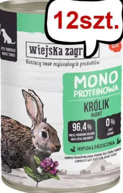 Wiejska Zagroda Monobiałkowa Królik Mokra Karma dla psa op. 400g Pakiet 12szt.