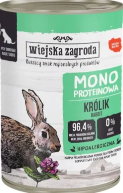 Wiejska Zagroda Monobiałkowa Królik Mokra Karma dla psa op. 400g Pakiet 12szt.