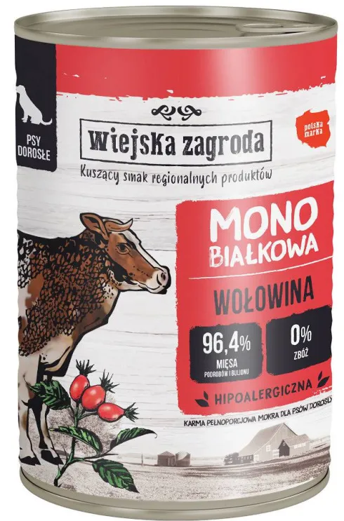 Wiejska Zagroda Monobiałkowa Wołowina Mokra Karma dla psa op. 400g