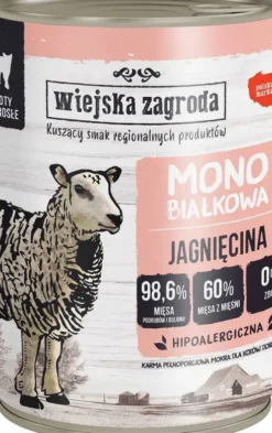 Wiejska Zagroda Monobiałkowa Jagnięcina Mokra Karma dla kota op. 400g Pakiet 12szt.