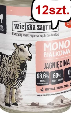 Wiejska Zagroda Monobiałkowa Jagnięcina Mokra Karma dla kota op. 400g Pakiet 12szt.