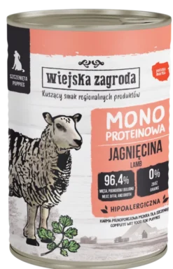 Wiejska Zagroda Monoproteinowa Jagnięcina Mokra Karma dla szczeniaka op. 400g Pakiet 12szt.
