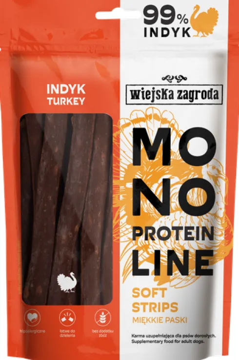Wiejska Zagroda Monoprotein Soft Stripes Przysmaki z Indykiem dla psa op. 100g
