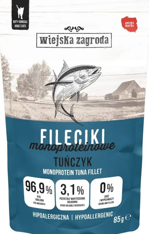 Wiejska Zagroda Monoproteinowe Fileciki Tuńczyk Mokra Karma dla kota op. 85g
