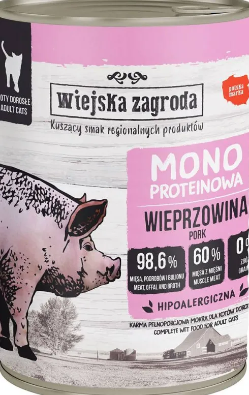 Wiejska Zagroda Monoproteinowa Wieprzowina Mokra Karma dla kota op. 400g