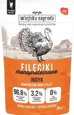 Wiejska Zagroda Monoproteinowe Fileciki Indyk Mokra Karma dla kota op. 85g