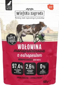 Wiejska Zagroda Mono Wołowiną z ostropestem Mokra Karma dla psa op. 5x500g