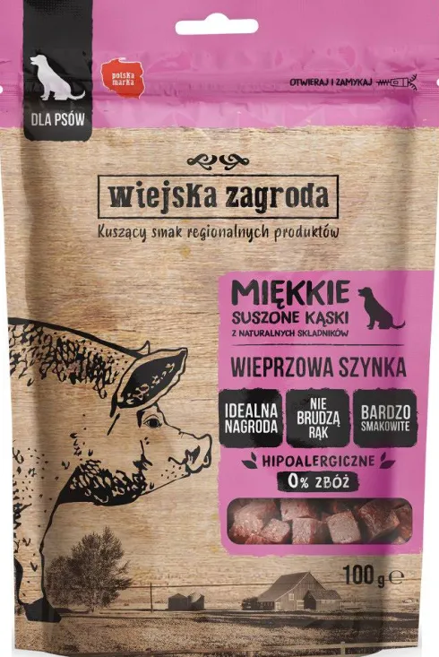 Wiejska Zagroda Przysmaki Suszone Kąski Wieprzowa Szynka dla psa op. 100g
