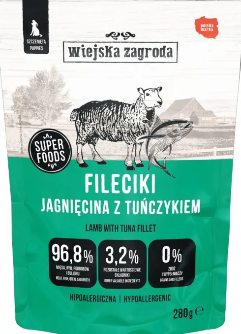 Wiejska Zagroda Puppy Fileciki Jagnięcina z tuńczykiem Mokra Karma dla szczeniąt op. 280g