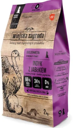 Wiejska Zagroda Puppy Medium Indyk z jabłkiem Sucha Karma dla szczeniaka op. 2kg