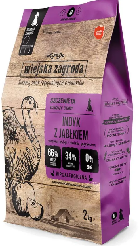Wiejska Zagroda Puppy Medium Indyk z jabłkiem Sucha Karma dla szczeniaka op. 2kg