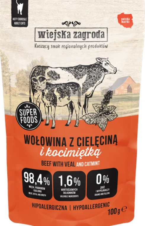 Wiejska Zagroda Wołowina z cielęciną i kocimiętką Mokra Karma dla kota op. 100g Pakiet 12szt.