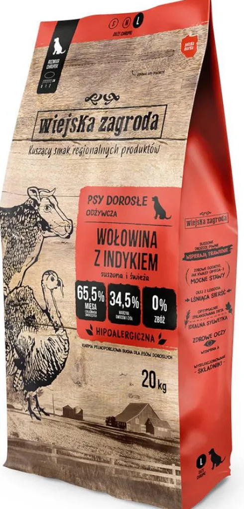 Wiejska Zagroda Wołowina z indykiem Sucha Karma dla psa op. 20kg