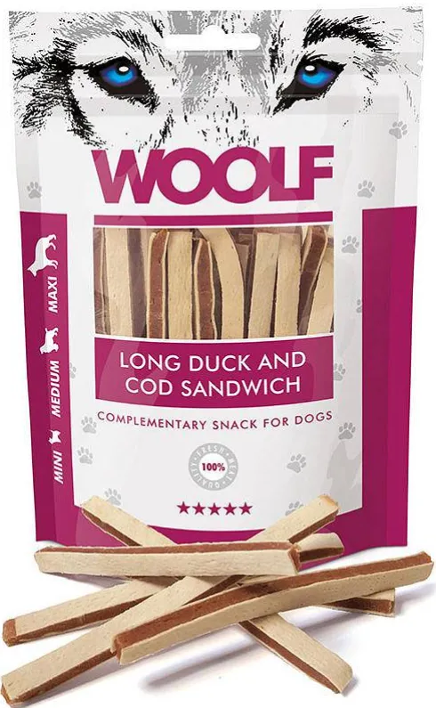 Woolf Przysmak Long Duck and Cod Sandwich dla psa op. 100g
