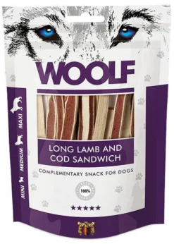 Woolf Przysmak Long Lamb and Cod Sandwich dla psa op. 100g