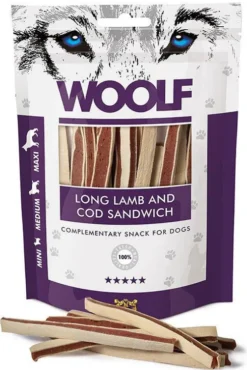 Woolf Przysmak Long Lamb and Cod Sandwich dla psa op. 100g
