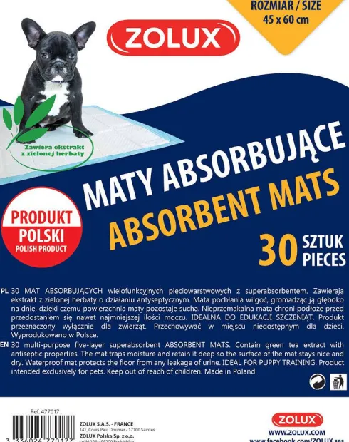 Zolux Maty absorbujące dla psa rozm. 40-45x60cm op. 30szt. nr kat. 477017